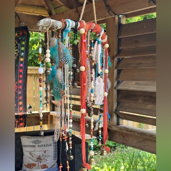 Handmade Boho Style Wind Chimes | Tiny Bells | Yard Art | Earthy Outdoor Decor - Picture 11 of 14